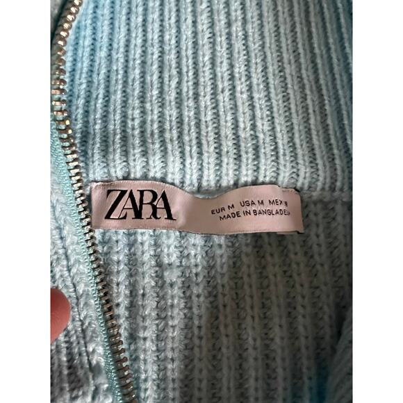 Zara Blue Ribbed Zip Up Sweater - Picture 4 of 6